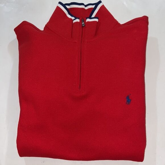 Polo By Ralph Lauren 💯 Cotton Men’s Sweater Pullover Red 1/4 Zip - Picture 1 of 16